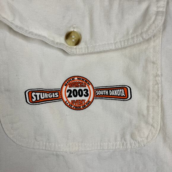 Biker Design Sleeveless Button-Up Shirt Men's 3XL White Frayed Motorcycle Vest - Picture 4 of 9